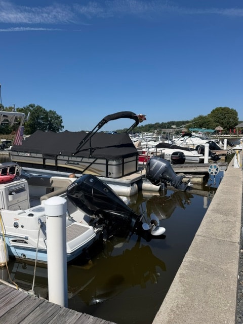 Boats docked in wet slips at Flying Point Marina on the Bush River